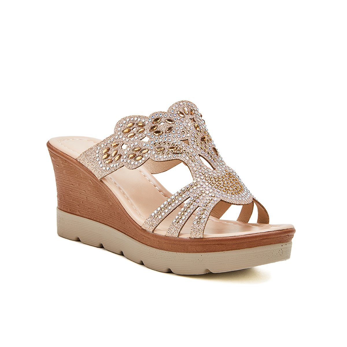 Women's Wedges Dune High Heels Rhinestone Platform Wedges Backless Slip-on Sandals