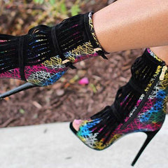 Fashion Fringe Peep Toe Stilettos High Heels Ankle Boots