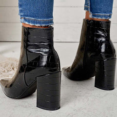 Women Fashion Pointed Toe Ankle Boots Side Zipper Chunky Heel Booties