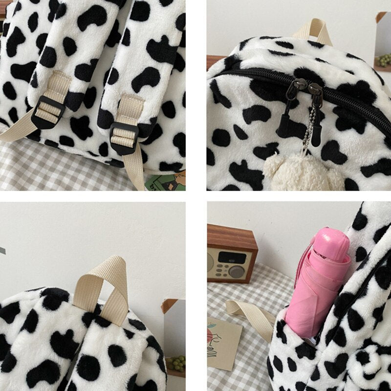 Cow Pattern Plush Backpack