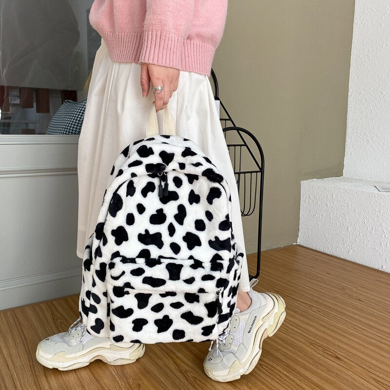 Cow Pattern Plush Backpack