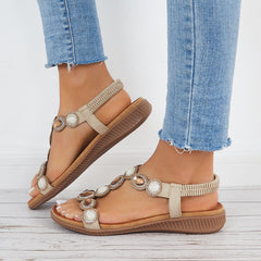 Boho Low Wedge Heels Open Toe Arch Support Elastic Strap Sandals