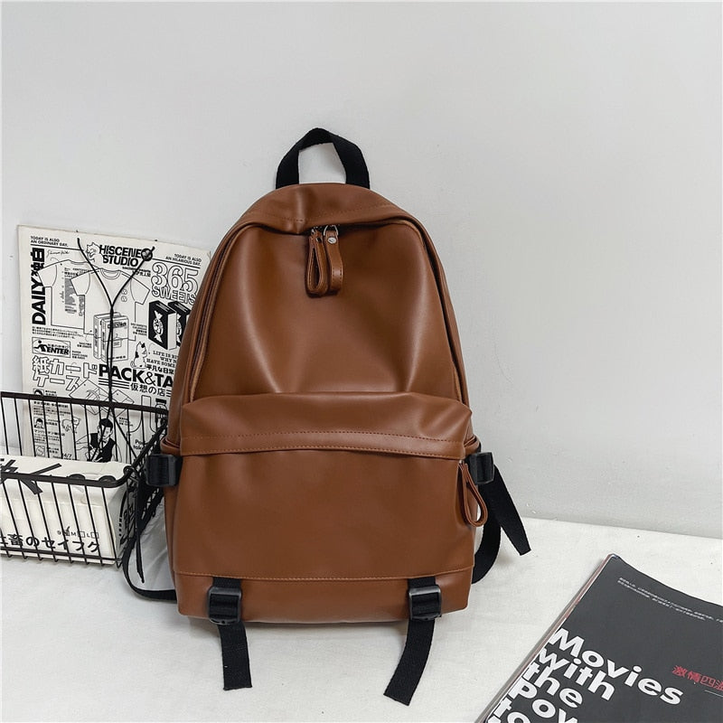 Leather Rucksack School Backpack