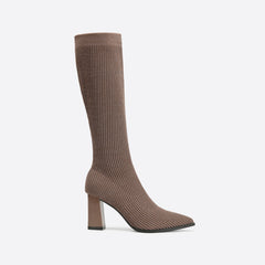 Futurecen- Women Knit Comfort Chunky Heeled High Boots