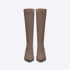 Futurecen- Women Knit Comfort Chunky Heeled High Boots