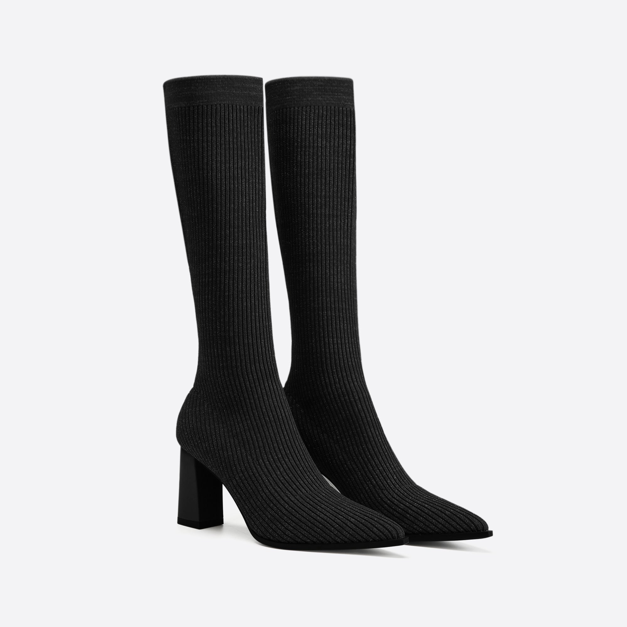 Futurecen- Women Knit Comfort Chunky Heeled High Boots