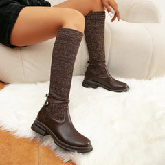 Futurecen- Women Double Strap Decor High Boots