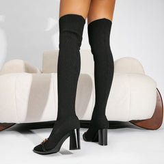 Futurecen-Women Knit Comfort Chunky Over Knee Boots