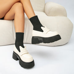 Futurecen-Women Two Tone Knit Ankle Boots