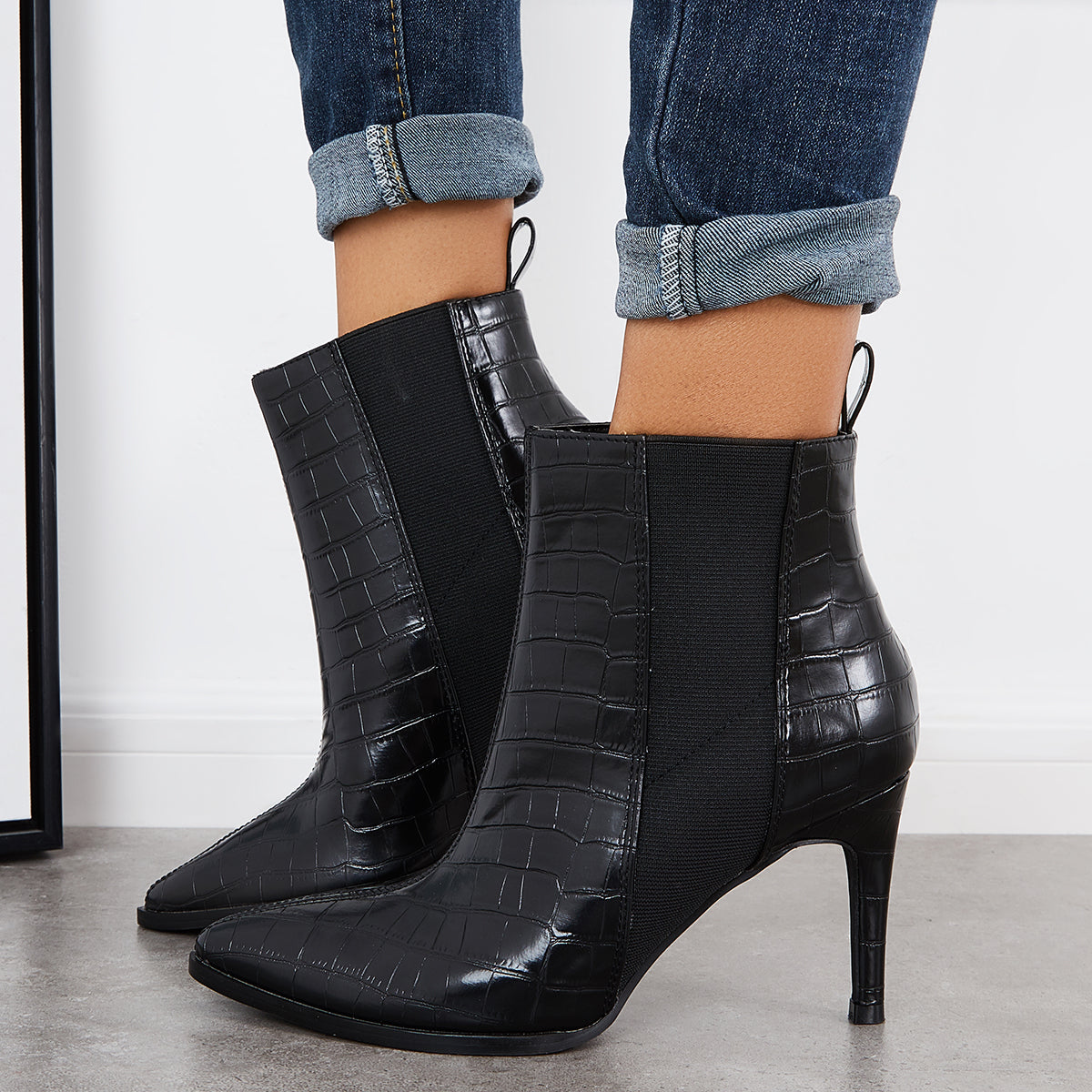 Casual Daily Working Ankle Boots Women Slip on Stiletto Chelsea Boots