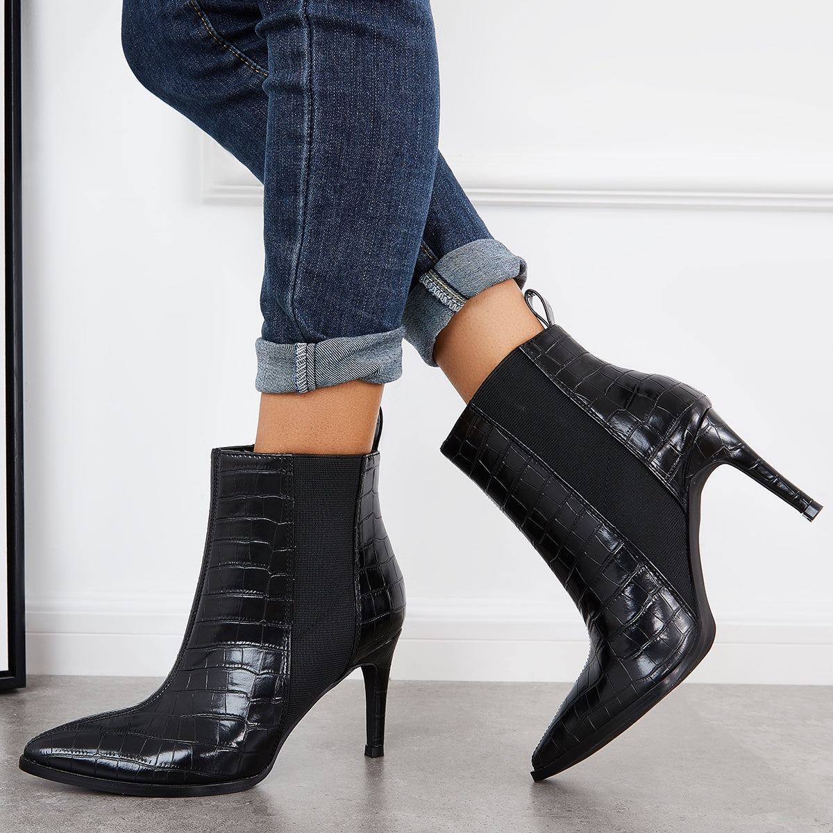 Casual Daily Working Ankle Boots Women Slip on Stiletto Chelsea Boots