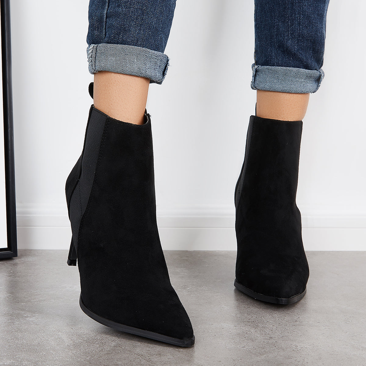 Casual Daily Working Ankle Boots Women Slip on Stiletto Chelsea Boots