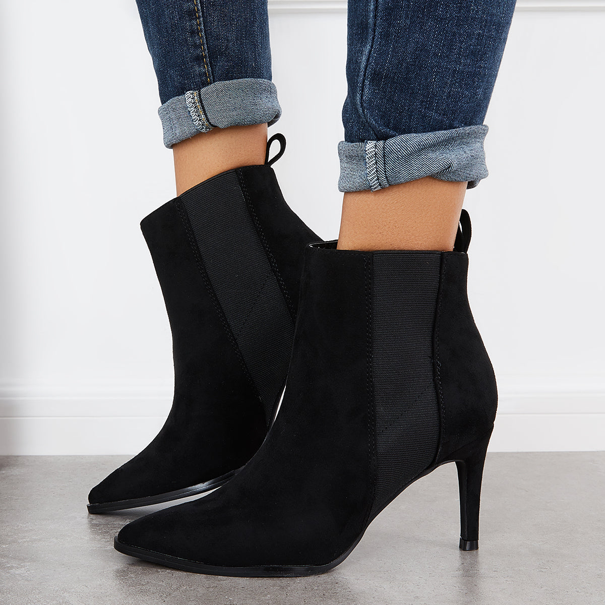 Casual Daily Working Ankle Boots Women Slip on Stiletto Chelsea Boots