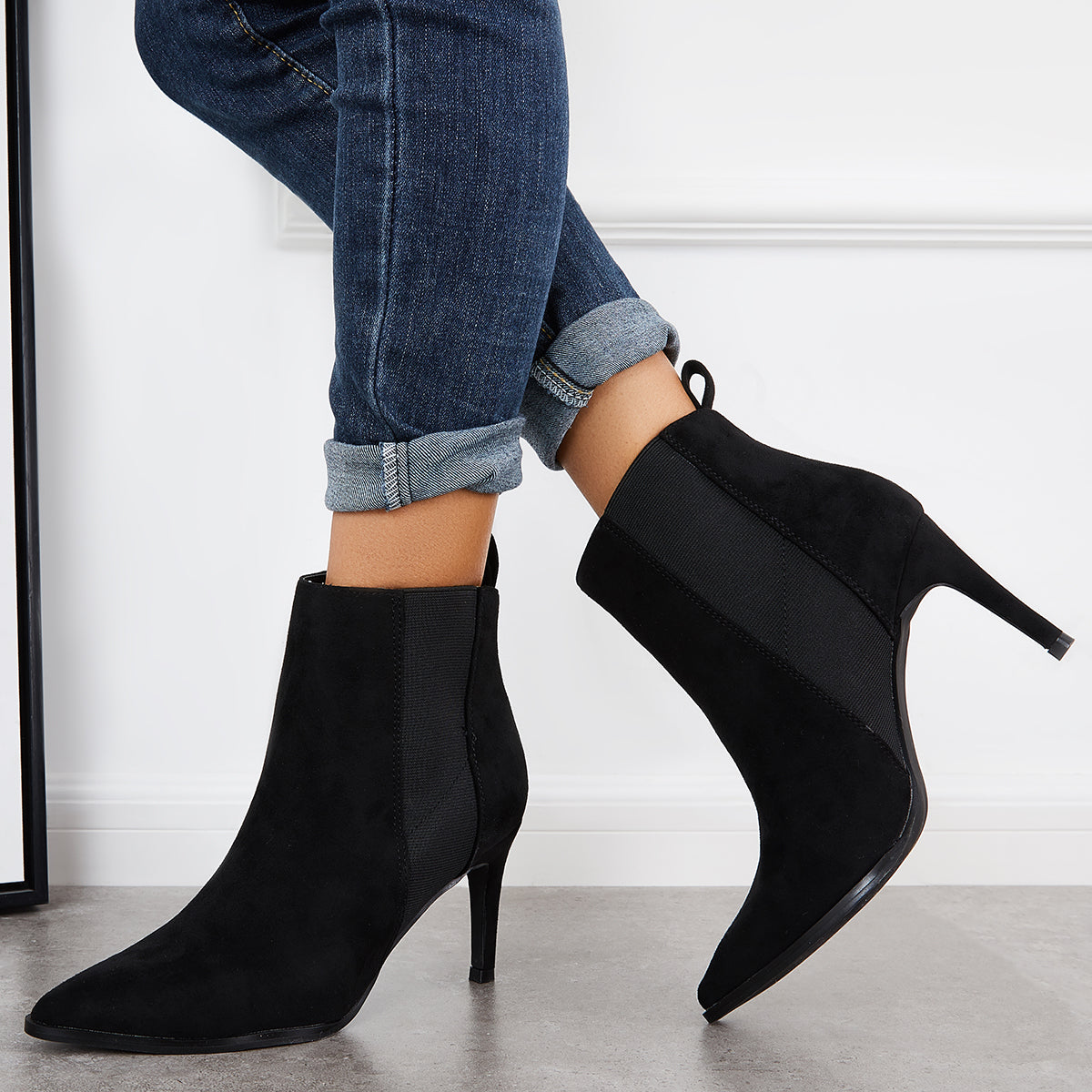 Casual Daily Working Ankle Boots Women Slip on Stiletto Chelsea Boots