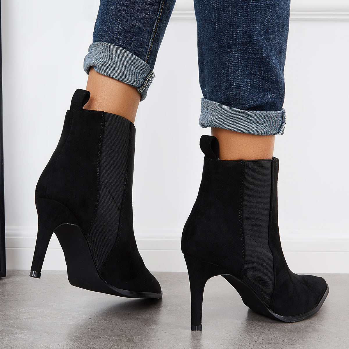 Casual Daily Working Ankle Boots Women Slip on Stiletto Chelsea Boots