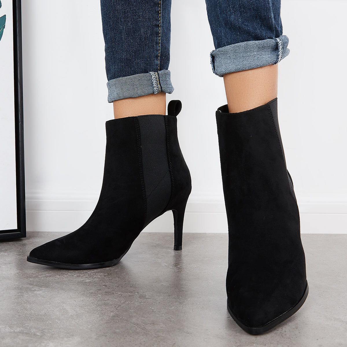 Casual Daily Working Ankle Boots Women Slip on Stiletto Chelsea Boots