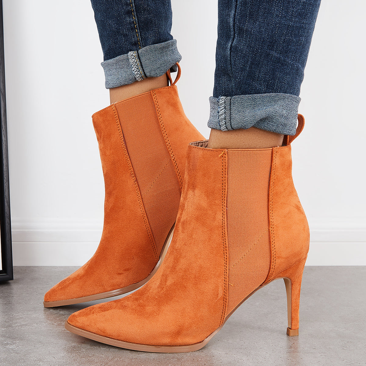 Casual Daily Working Ankle Boots Women Slip on Stiletto Chelsea Boots