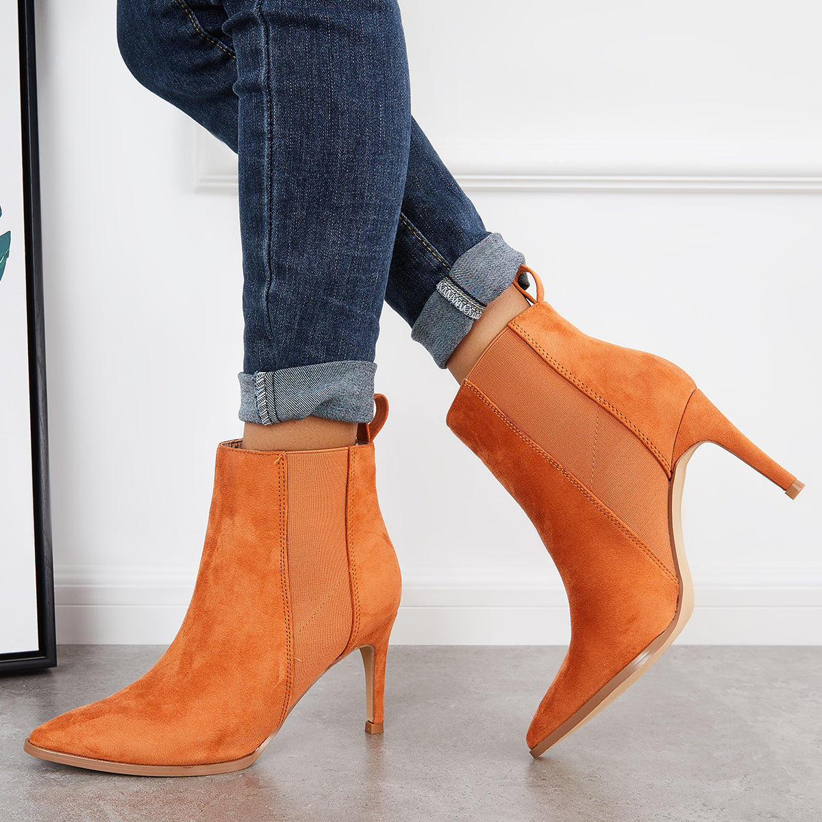 Casual Daily Working Ankle Boots Women Slip on Stiletto Chelsea Boots