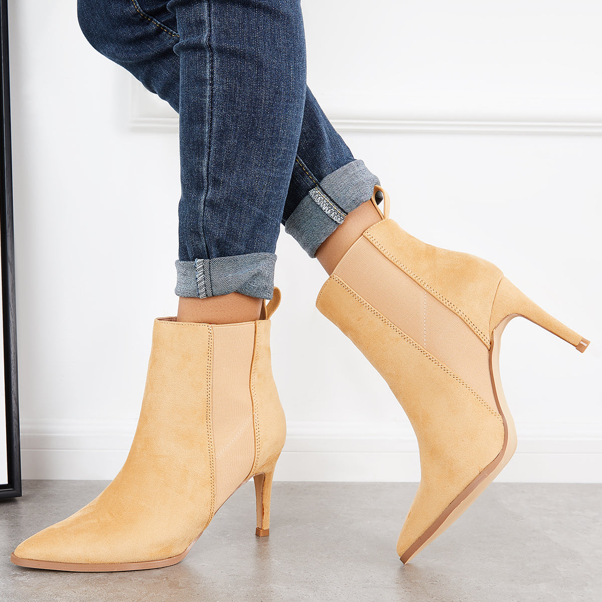 Casual Daily Working Ankle Boots Women Slip on Stiletto Chelsea Boots