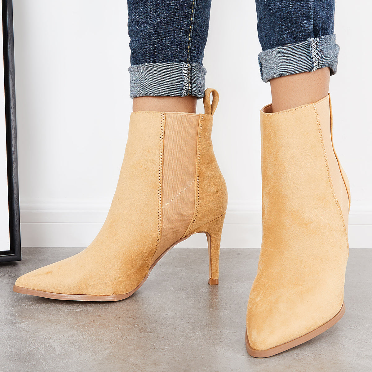 Casual Daily Working Ankle Boots Women Slip on Stiletto Chelsea Boots