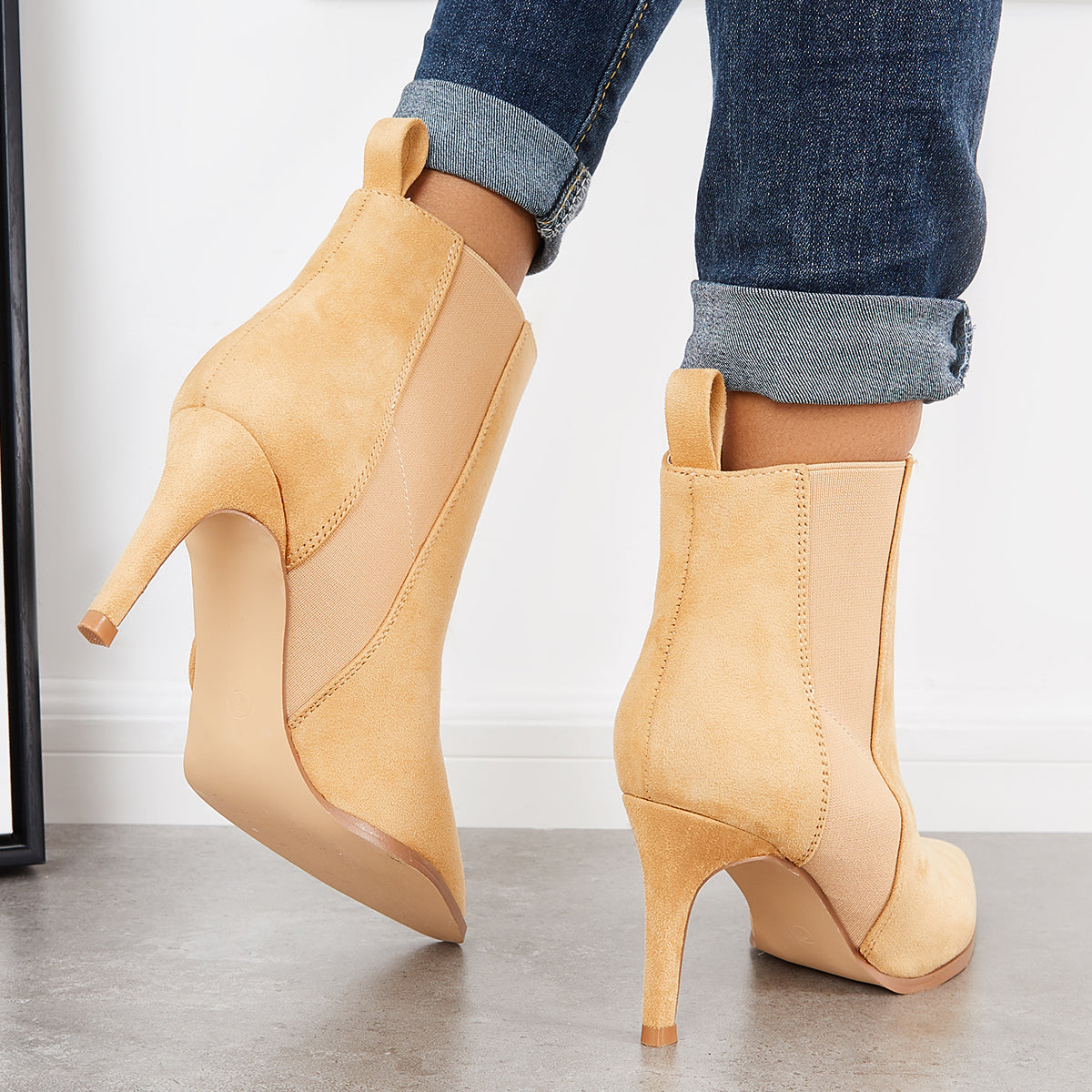 Casual Daily Working Ankle Boots Women Slip on Stiletto Chelsea Boots