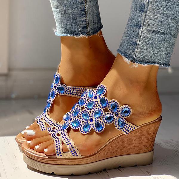 Women Wedges Sandals Summer Studded Platform Wedge Casual Slingback Sandals