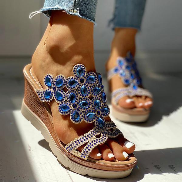 Women Wedges Sandals Summer Studded Platform Wedge Casual Slingback Sandals