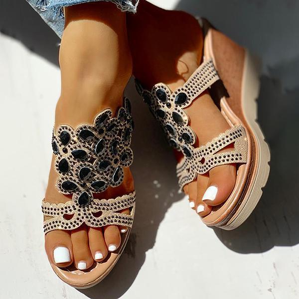 Women Wedges Sandals Summer Studded Platform Wedge Casual Slingback Sandals