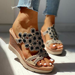 Women Wedges Sandals Summer Studded Platform Wedge Casual Slingback Sandals