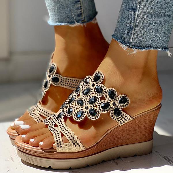 Women Wedges Sandals Summer Studded Platform Wedge Casual Slingback Sandals