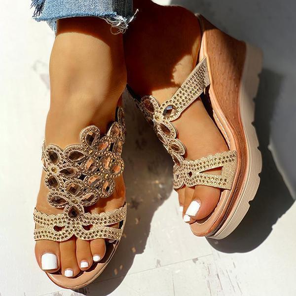 Women Wedges Sandals Summer Studded Platform Wedge Casual Slingback Sandals