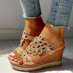 Women Wedges Sandals Summer Studded Platform Wedge Casual Slingback Sandals