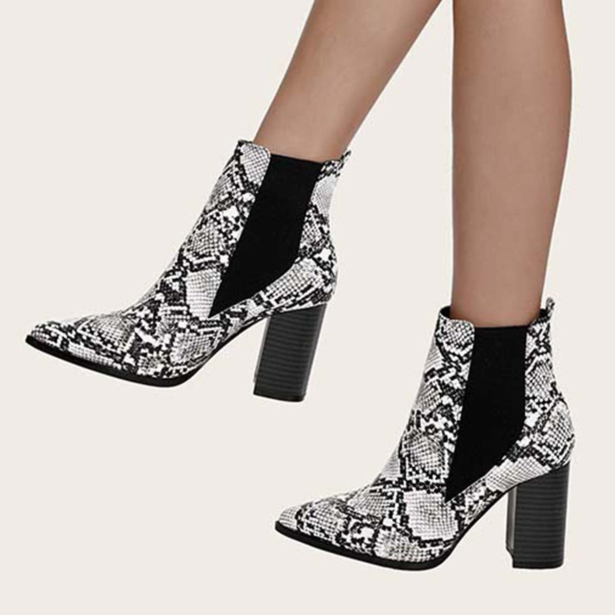 Women Chunky Heel Chelsea Booties Pointy Toe Western Ankle Boots