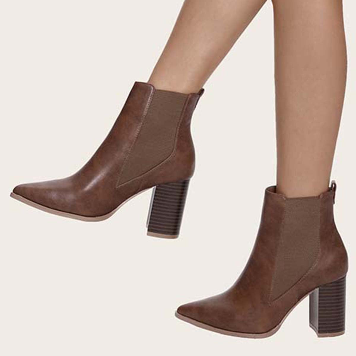 Women Chunky Heel Chelsea Booties Pointy Toe Western Ankle Boots