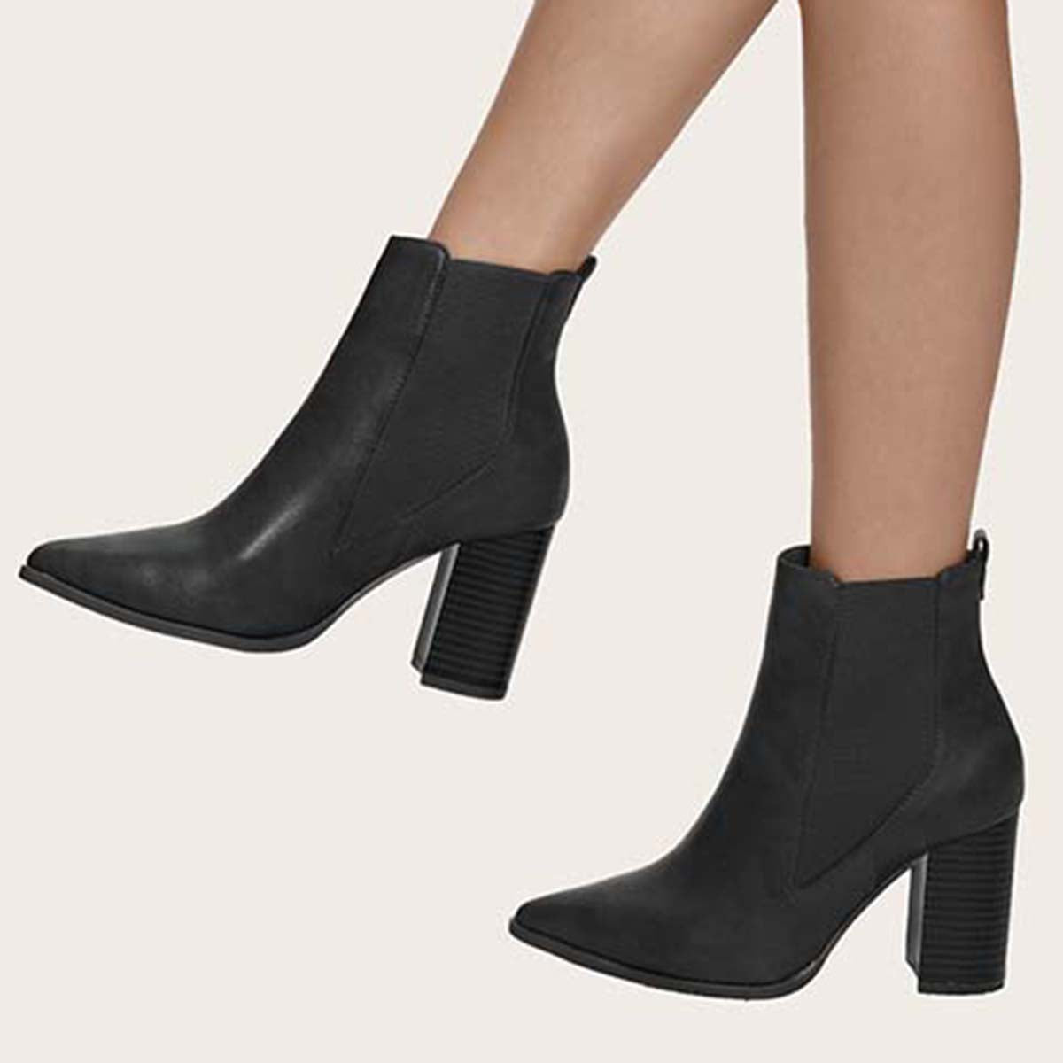 Women Chunky Heel Chelsea Booties Pointy Toe Western Ankle Boots