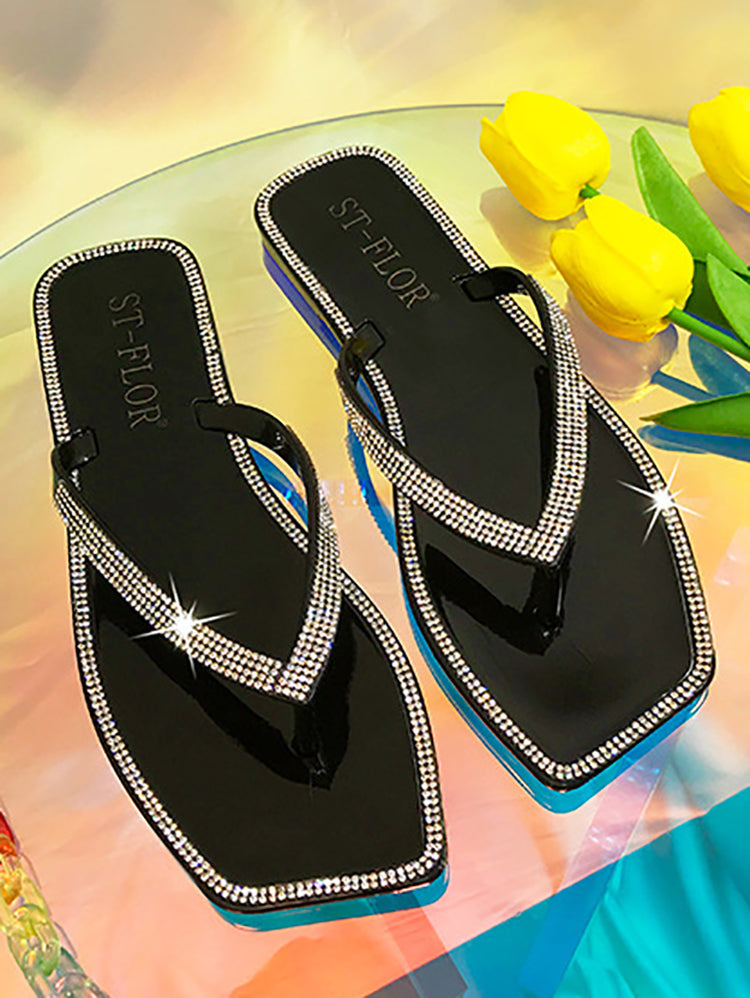 Rhinestone Decor Flip Flop Slippers