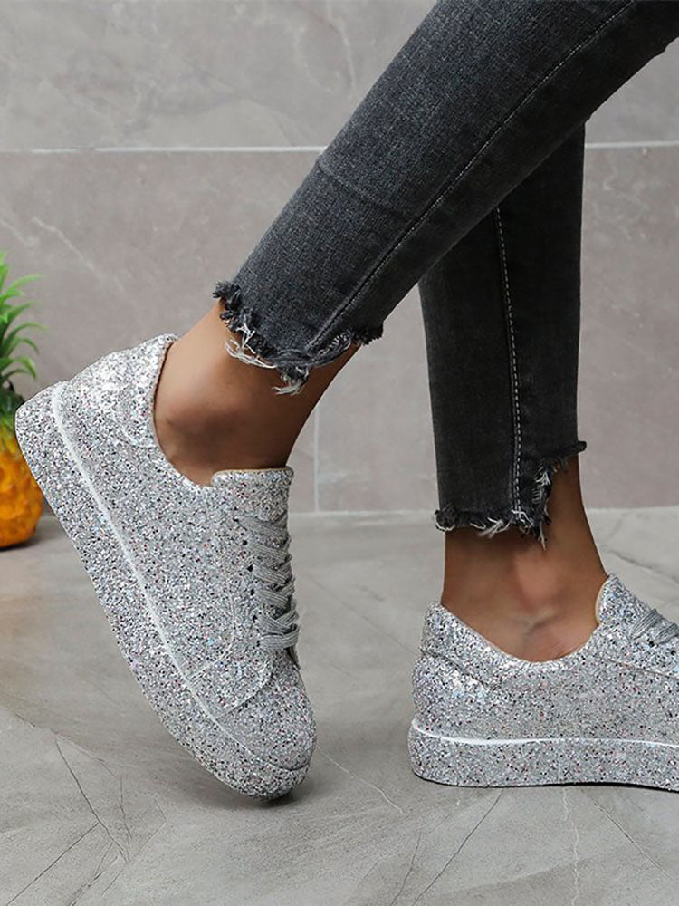 Sequins Lace Up Sneakers