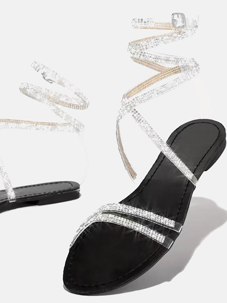 Strap Rhinestone Flat Sandals