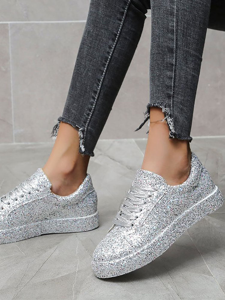 Sequins Lace Up Sneakers