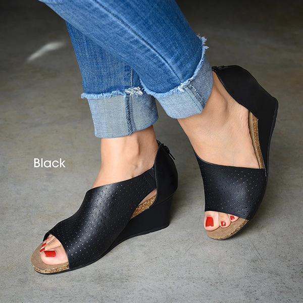 Womens Open Toe Slip On  Cutout Heels Wedge Sandals Imilybela