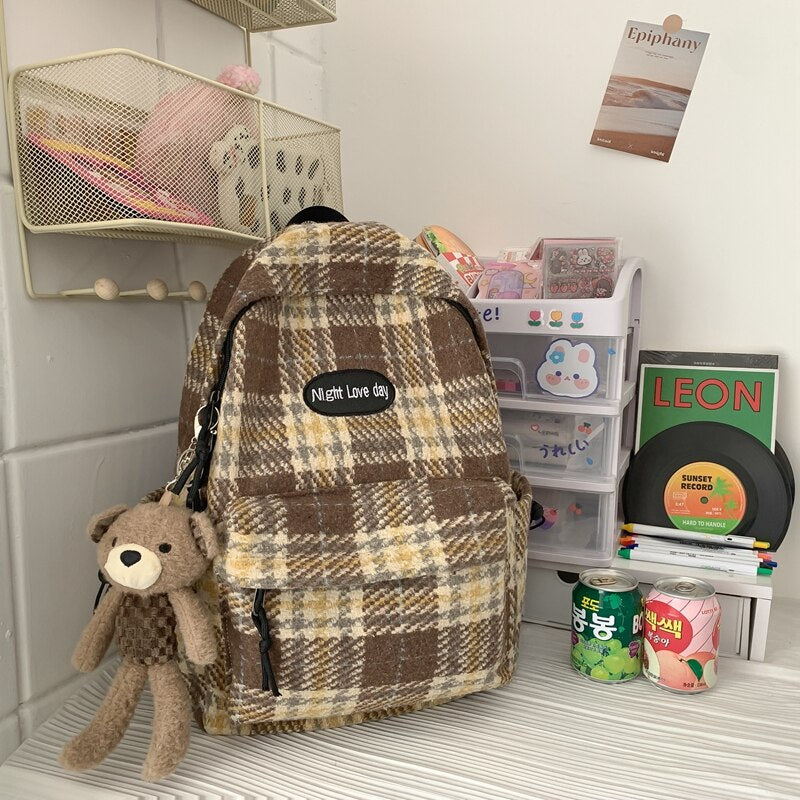 Plaid Woollen Cloth Backpack