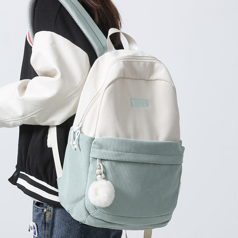 Striped Corduroy Student Backpack