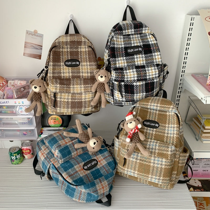 Plaid Woollen Cloth Backpack