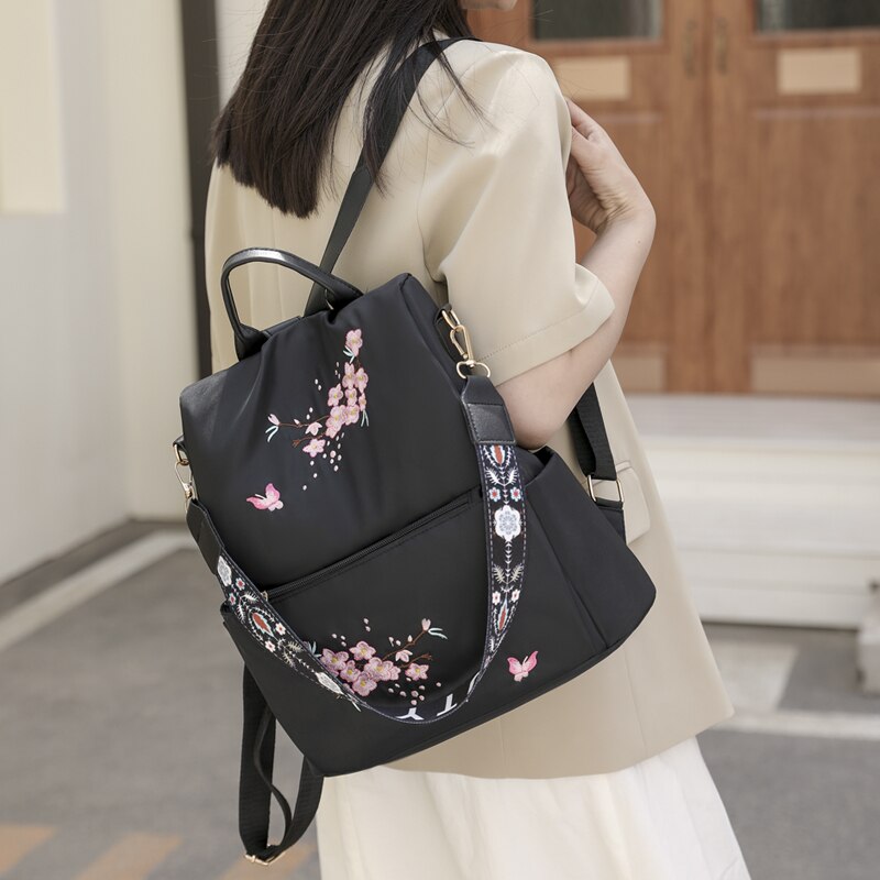 Anti-theft Floral Oxford Backpack