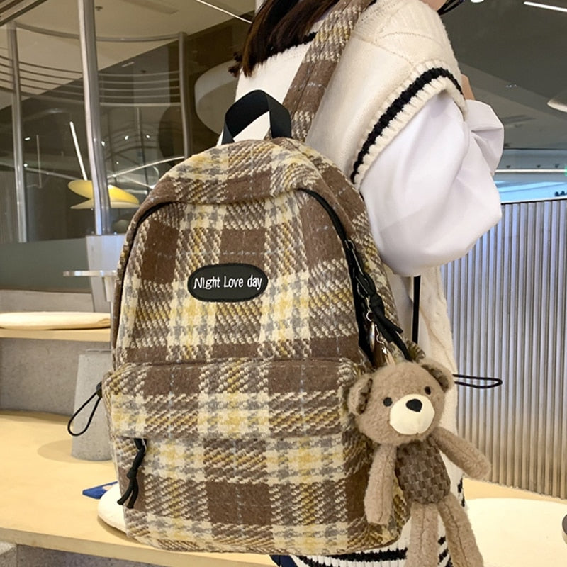 Plaid Woollen Cloth Backpack