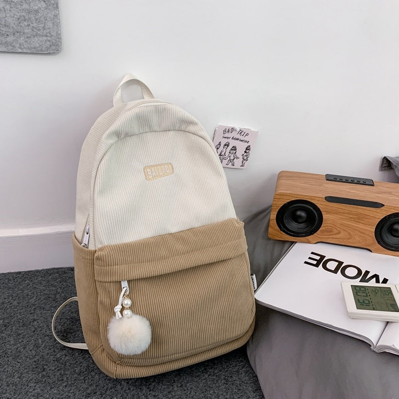 Striped Corduroy Student Backpack