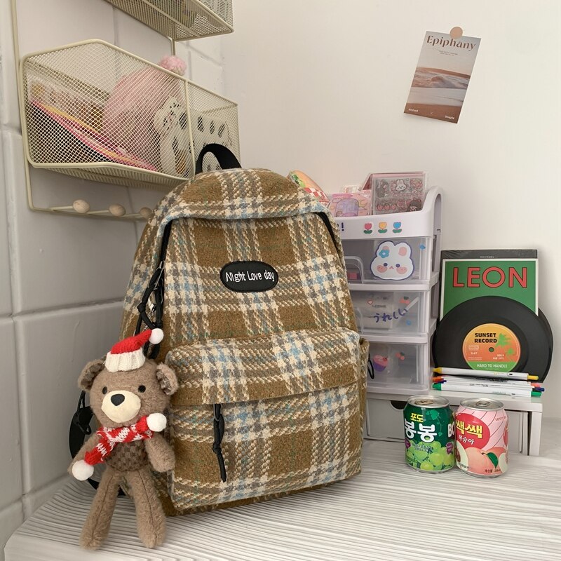 Plaid Woollen Cloth Backpack