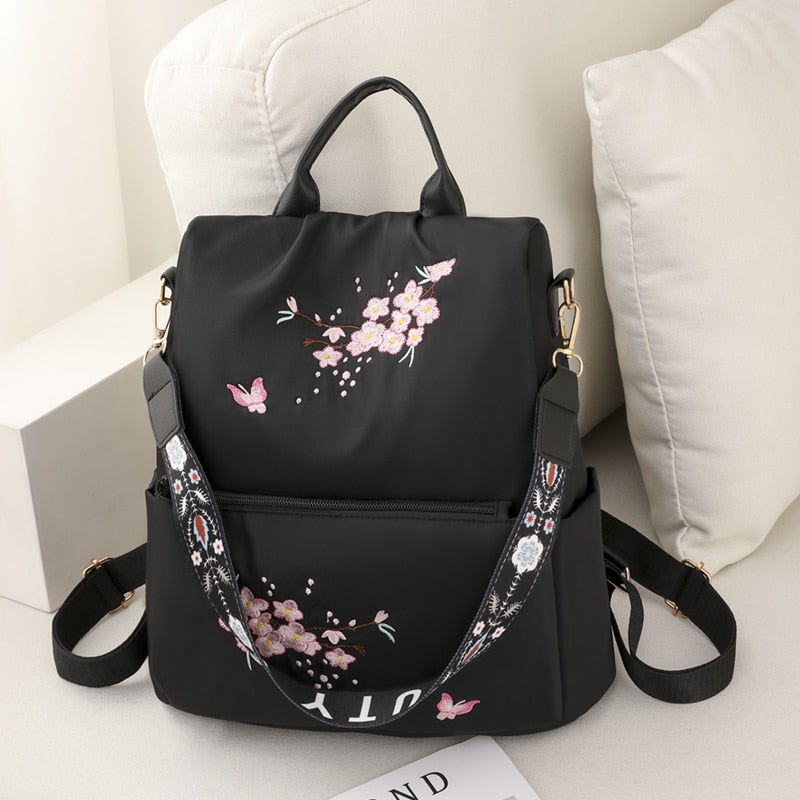 Anti-theft Floral Oxford Backpack