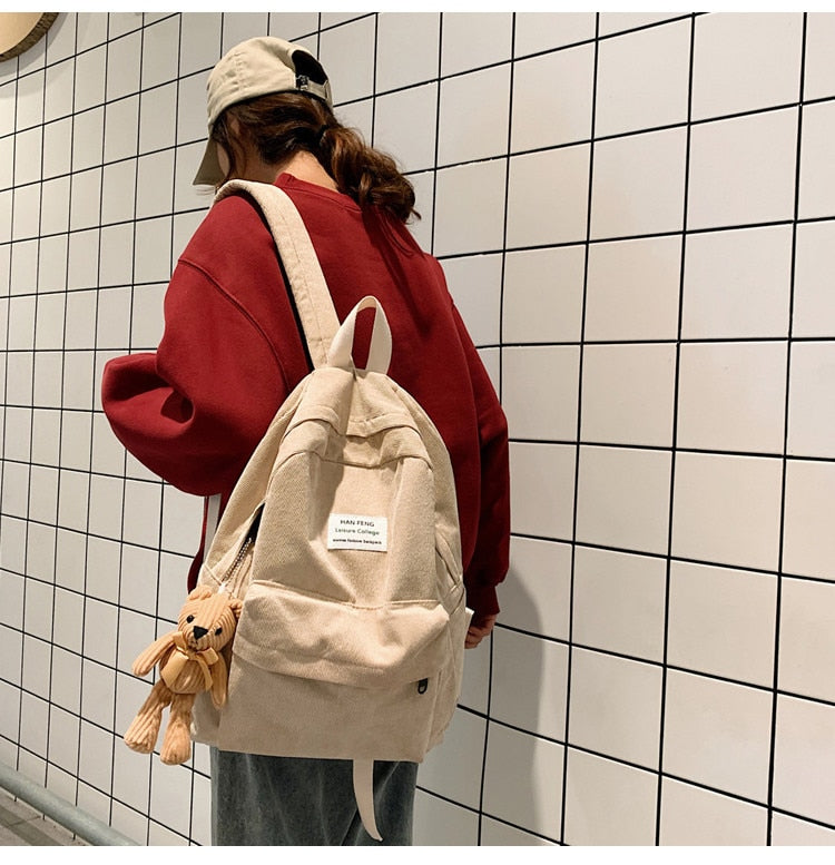 Retro Corduroy School Backpack