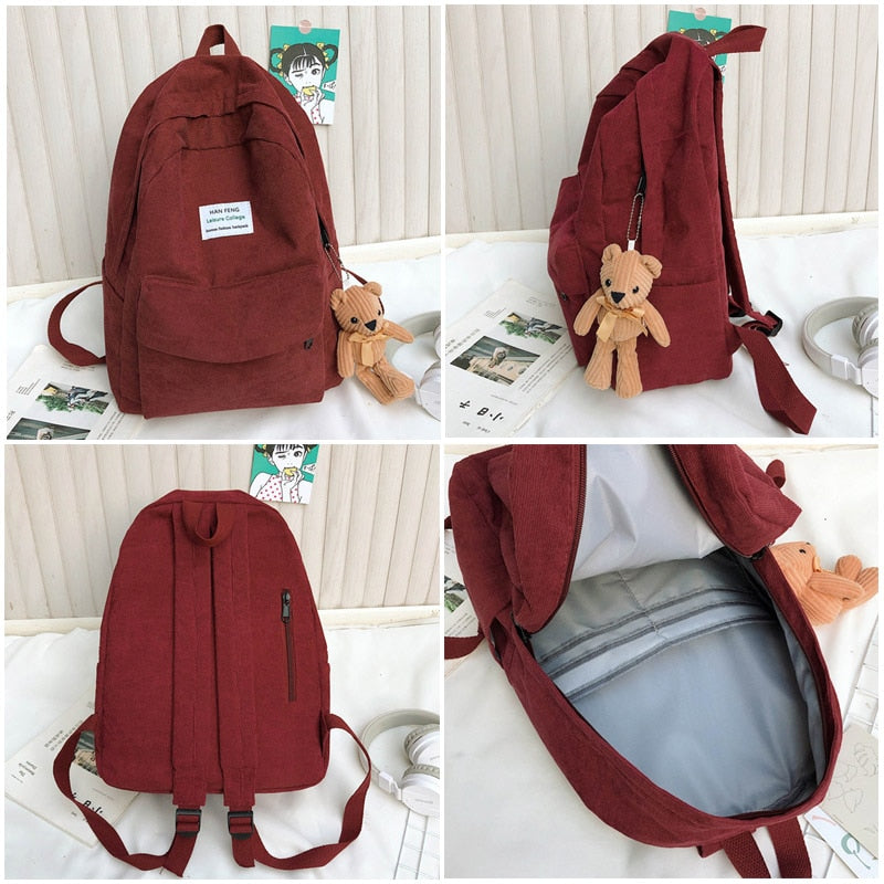 Retro Corduroy School Backpack